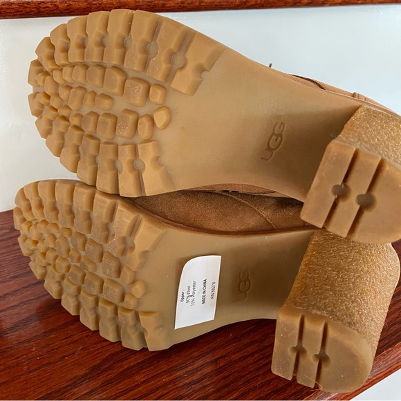 UGG Fabrice Lace Up Boots Rubber Heels Tan Suede Blue Wool 7 - Picture 8 of 10